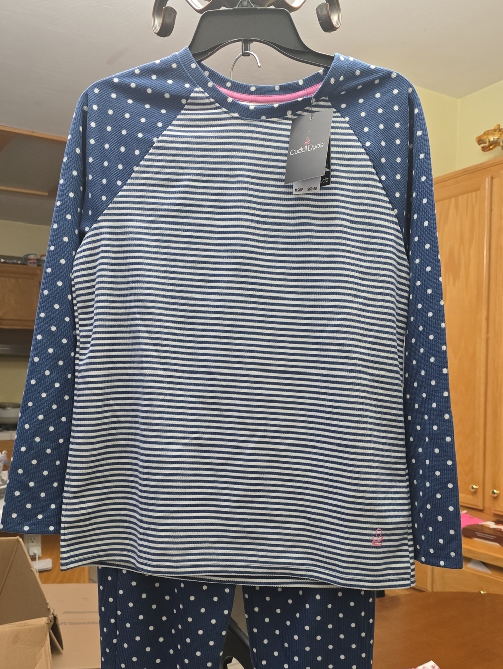#2160 Blue* Brushed Mini Waffle Thermal Long Sleeve with Jogger Pajama Set - Picture 6 of 10